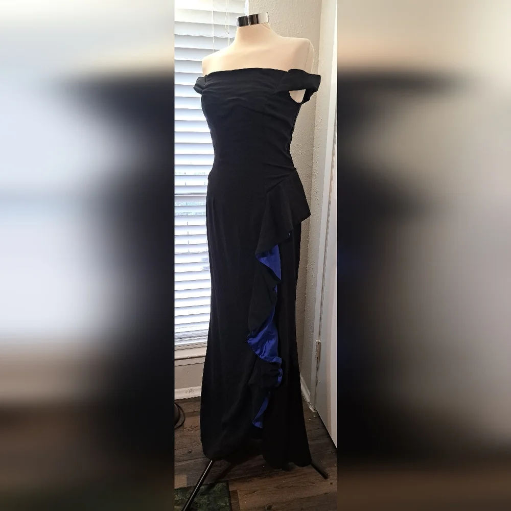 Slate & Willow Cobalt Contrast Ruffle Gown - Picture 5 of 8
